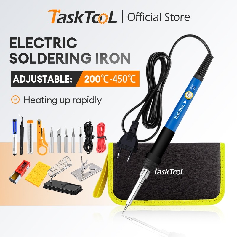 TASKTOOL หัวแร้งบัดกรี 15 ชิ้น 60W electric soldering iron ปรับอุณหภูมิได้ จอแอลซีดีหัวแร้งไฟฟ้า ปั๊มเครื่องมือเชื่อม
