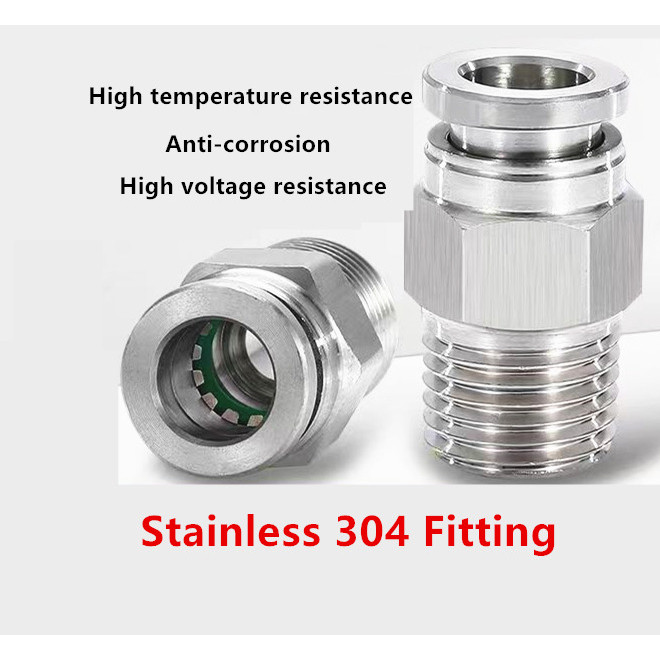 ข้อต่อนิวเมติก สเตนเลส 304 โลหะ เกลียวตัวผู้ 18 นิ้ว 14 นิ้ว 38 นิ้ว 12 นิ้ว 1 ชิ้น