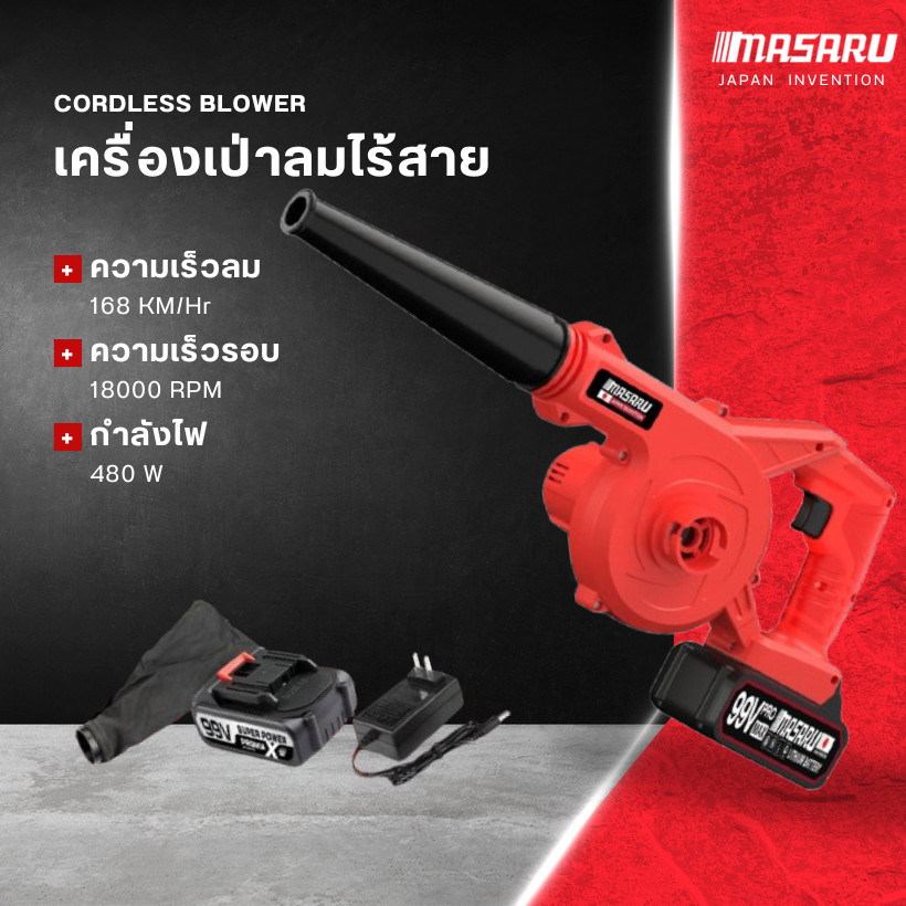 เครื่องเป่าลม Masaru 480W โบเวอร์เป่าลม เครื่องเป่าลมไฟฟ้า เครื่องเป่าลมไร้สาย เป่าลมและดูดฝุ่น