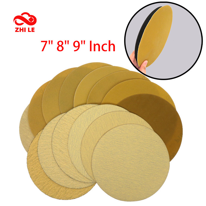 7 8 9นิ้วสีเหลืองรอบตะขอห่วงแห้งเปียกแผ่นขัดแก้วกระดาษทรายจานโปแลนด์ขัด ตีนตุ๊กแก วงโคจรทรายแผ่นกระดาษเครื่องบดไม้ผนังซานเดอร์บดเครื่องมือ แค่ เจาะ