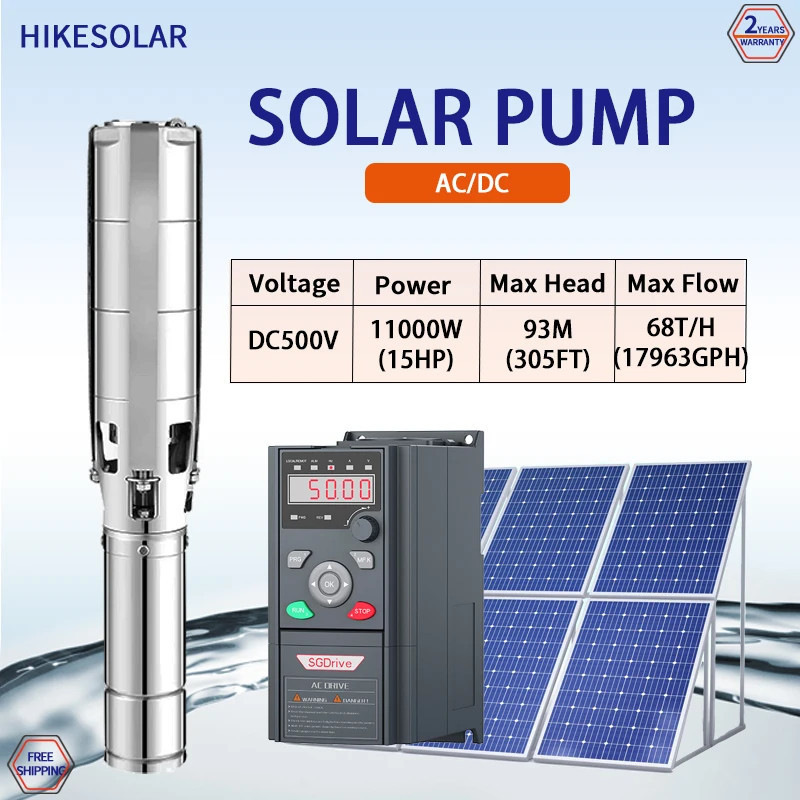 Hyrid AC MPPT Solar Pump Controller DC 15HP 11KW Water Application Irrigation SS Impeller Bore Hol